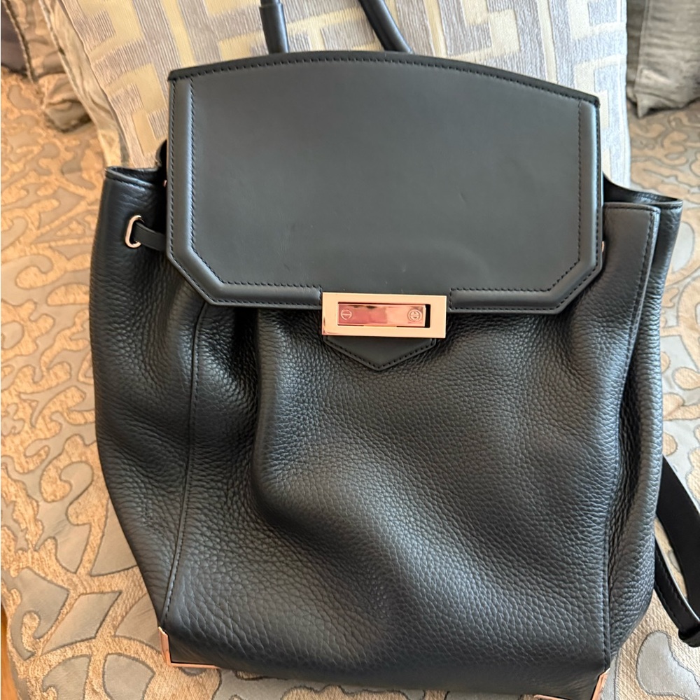 Alexander Wang Black Leather Backpack with Silver Accents
